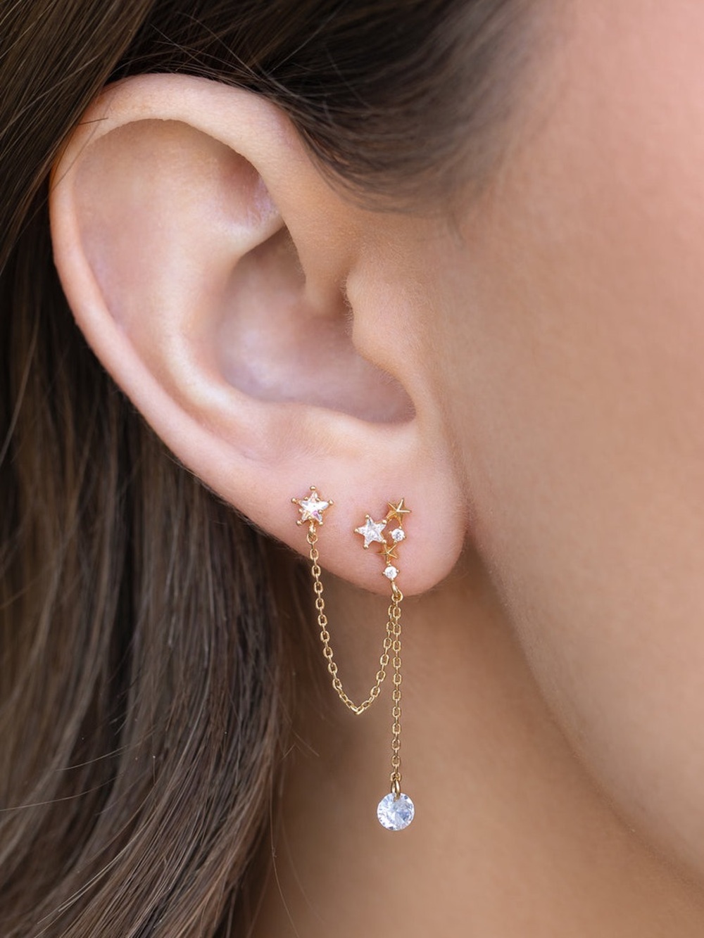 Girls Crew Crystal Star Crossed Lover Gold Double Earring